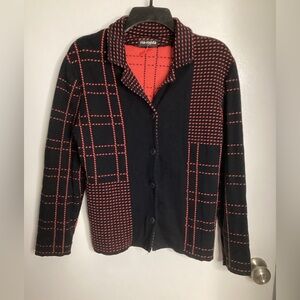 Vintage Chic Black and Red Patterned Blazer L